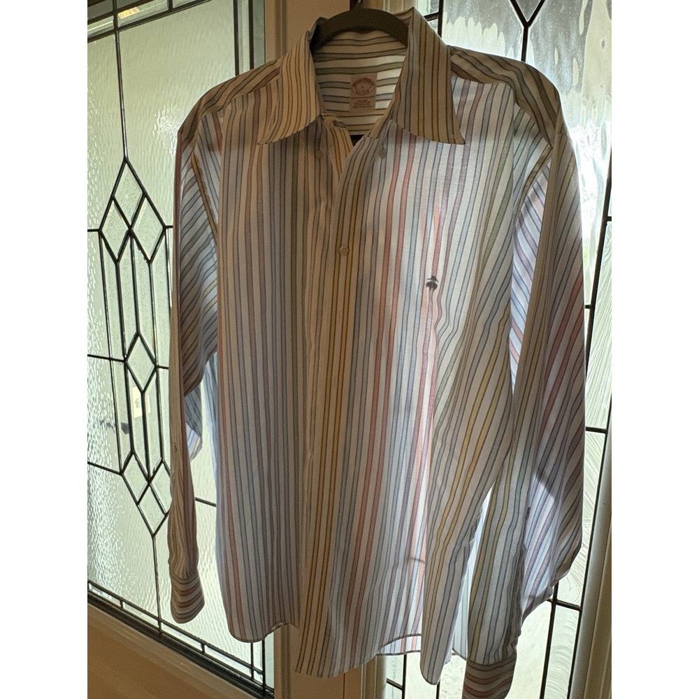 Brooks Brothers  Button Down Shirt Mens  LG pastel stripe 100% cotton Heritage - Picture 2 of 16